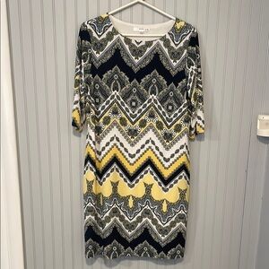 Studio One Yellow and Black Sheath Dress Crew Neck | Size Large